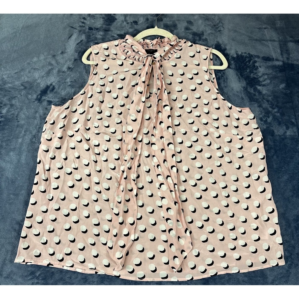 Talbots Womens Shadow Dot Tie Neck Shell Blouse Top Pink Sleeveless Plus 1X